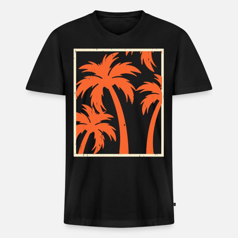 Palmen - Männer Premium Bio T-Shirt mit V-Ausschnitt - Schwarz