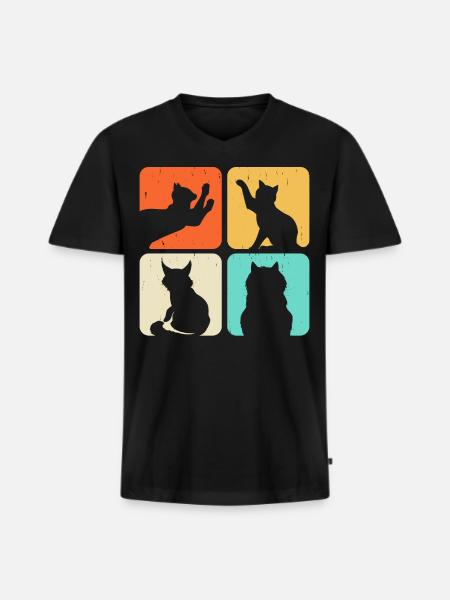 Cat Motif - Men's Premium Organic T-shirt with V-neck - black