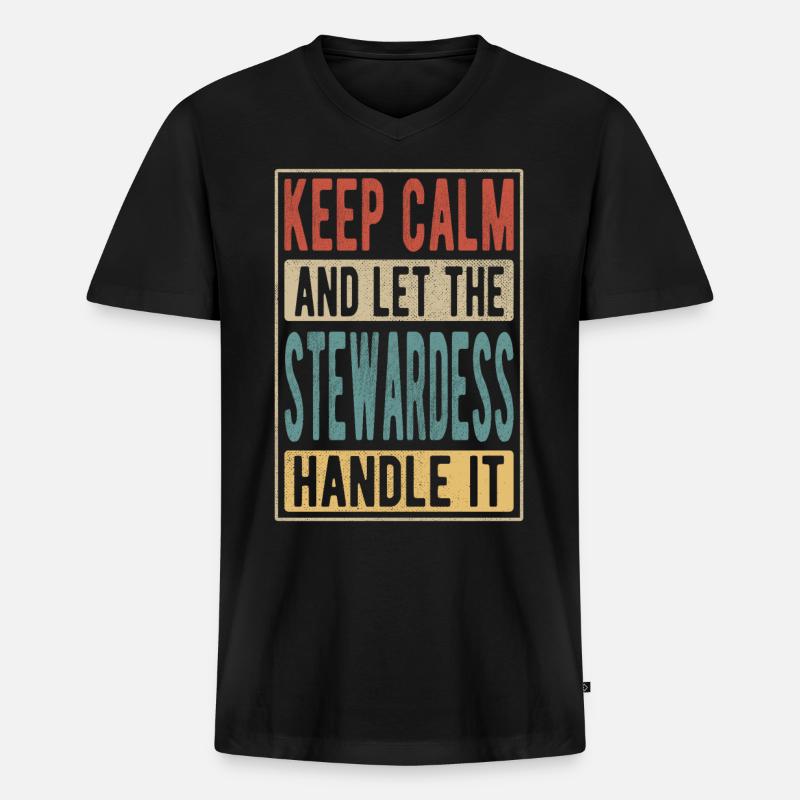 Stewardess Retro Geschenk - Männer Premium Bio T-Shirt mit V-Ausschnitt - Schwarz