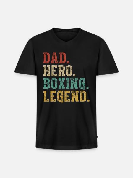 Papa Held Boxlegende - Männer Premium Bio T-Shirt mit V-Ausschnitt - Schwarz