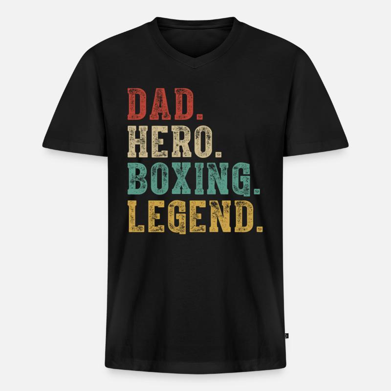 Papa Held Boxlegende - Männer Premium Bio T-Shirt mit V-Ausschnitt - Schwarz