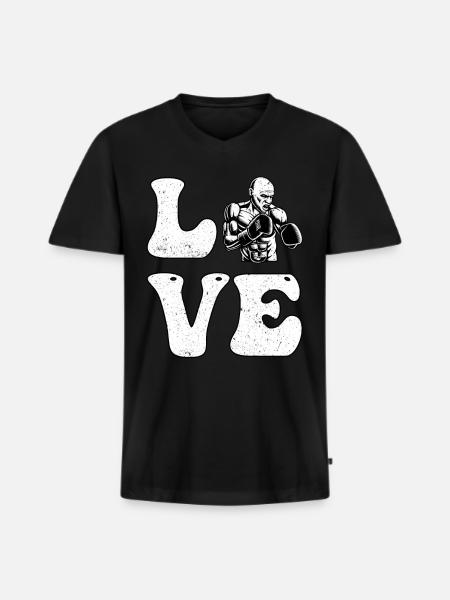 Liebe zum Boxen - Männer Premium Bio T-Shirt mit V-Ausschnitt - Schwarz