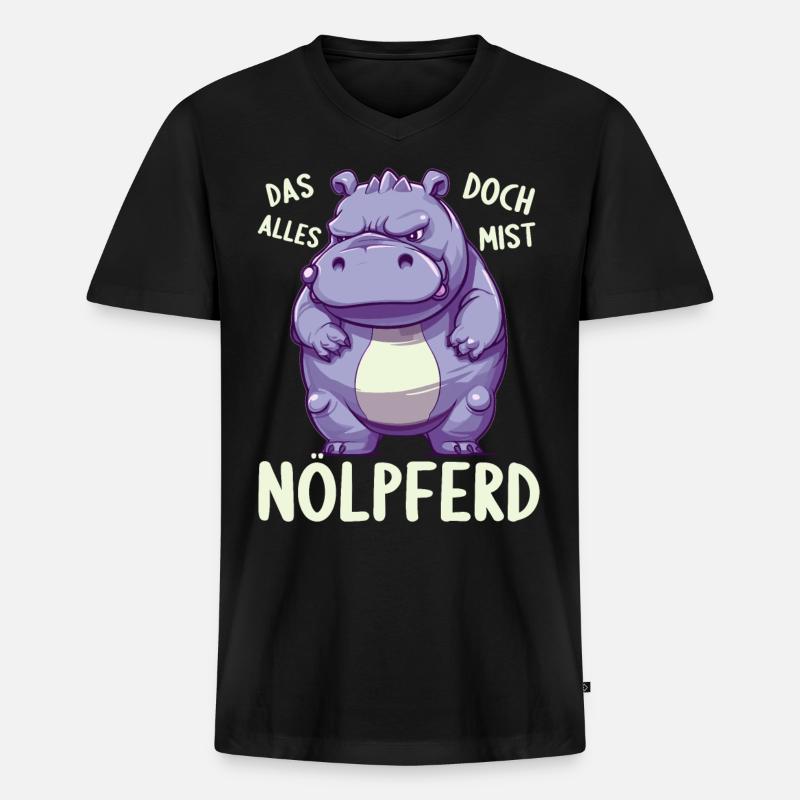 Nilpferd Hippo meckern Meckerer Nölpferd - Männer Premium Bio T-Shirt mit V-Ausschnitt - Schwarz