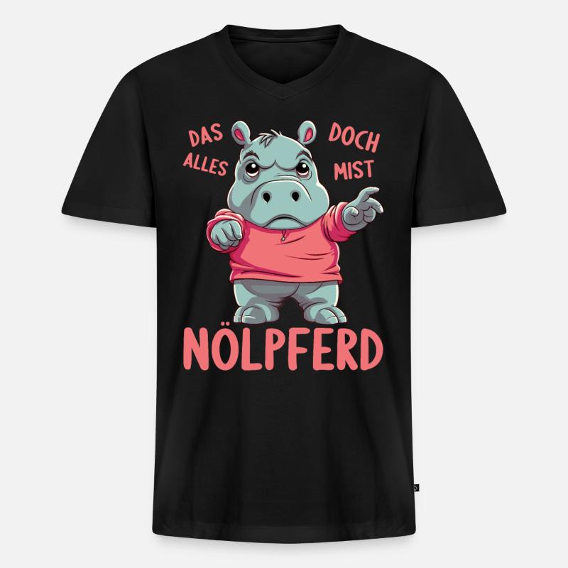 Nilpferd Hippo meckern Meckerer Nölpferd - Männer Premium Bio T-Shirt mit V-Ausschnitt - Schwarz