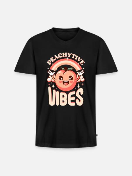 Pfirsich-Pfirsich-Vibes - Männer Premium Bio T-Shirt mit V-Ausschnitt - Schwarz