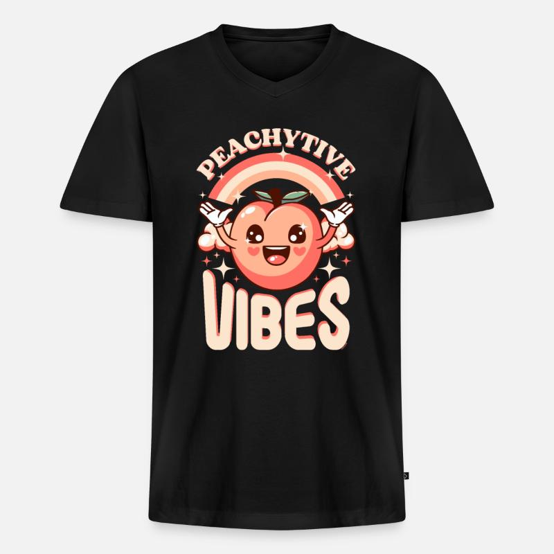 Pfirsich-Pfirsich-Vibes - Männer Premium Bio T-Shirt mit V-Ausschnitt - Schwarz