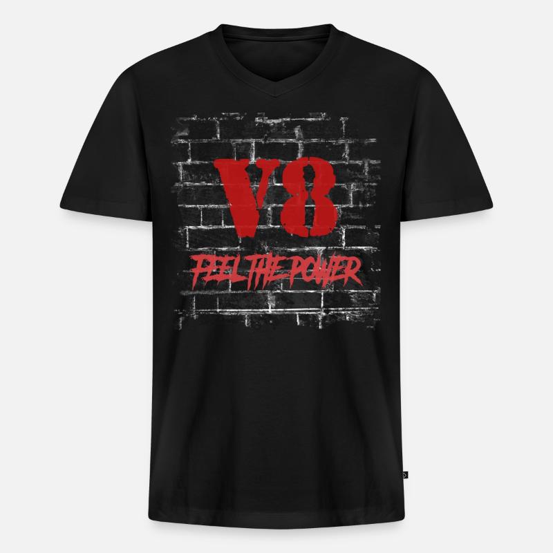 V8 - Männer Premium Bio T-Shirt mit V-Ausschnitt - Schwarz