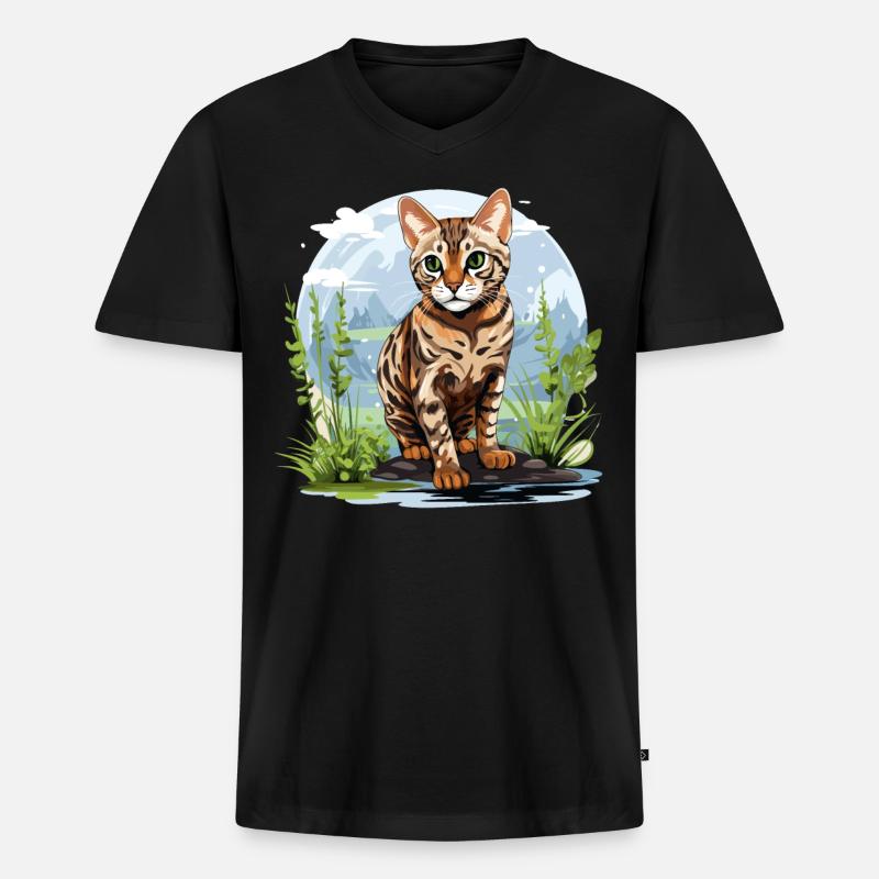 Bengal Cat Bengalkatze - Männer Premium Bio T-Shirt mit V-Ausschnitt - Schwarz