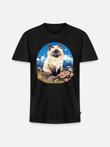 Birman Cat Birma Katze - Men's Premium Organic T-shirt with V-neck - black