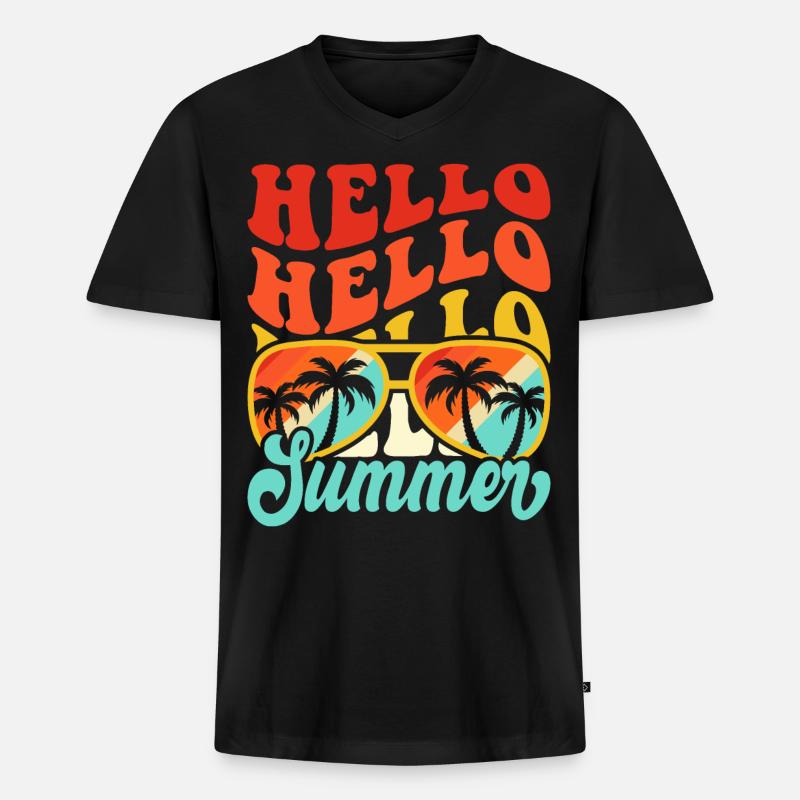Hello Summer - Männer Premium Bio T-Shirt mit V-Ausschnitt - Schwarz