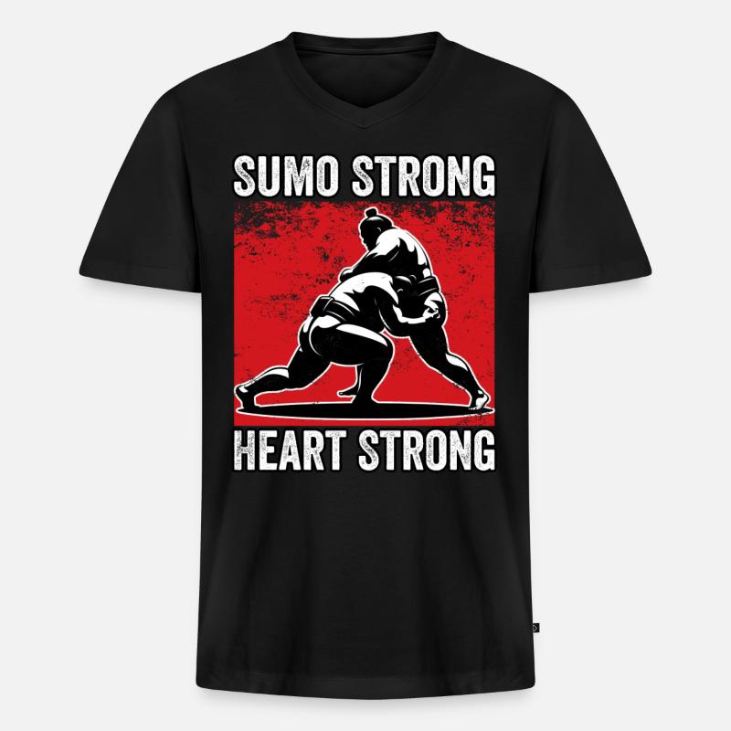 Sumo Starkes Herz Stark - Männer Premium Bio T-Shirt mit V-Ausschnitt - Schwarz