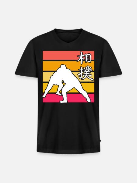 Sumo Retro - Männer Premium Bio T-Shirt mit V-Ausschnitt - Schwarz