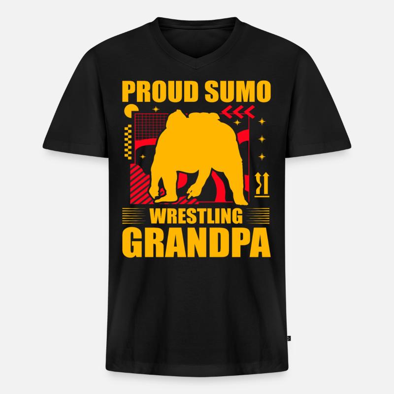 Stolzer Sumo-Ringer-Opa - Männer Premium Bio T-Shirt mit V-Ausschnitt - Schwarz