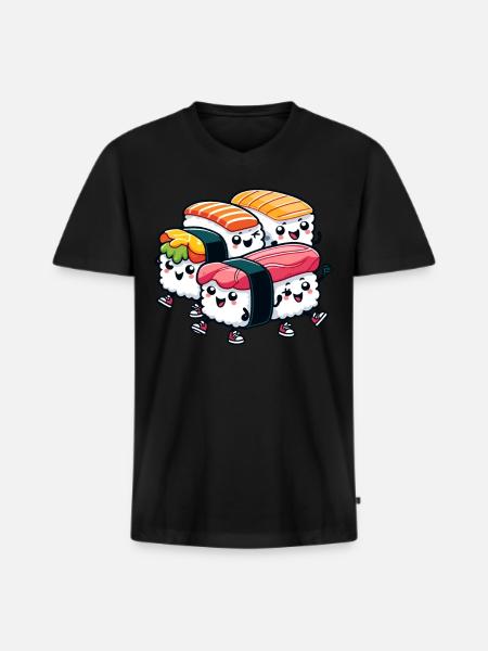 Kawaii Sushi - Men's Premium Organic T-shirt with V-neck - black