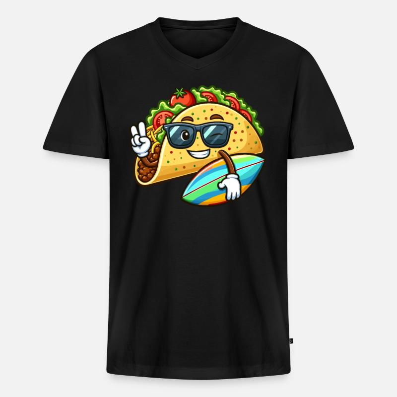 Surfender Taco Mit Sonnenbrille - Männer Premium Bio T-Shirt mit V-Ausschnitt - Schwarz