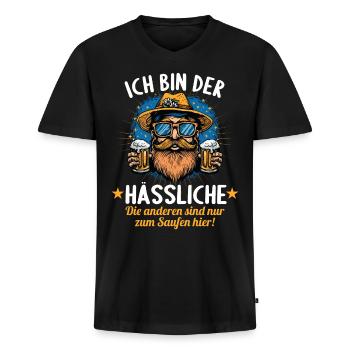 Der Hässliche heiratet JGA Junggesellenabschied - Männer Premium Bio T-Shirt mit V-Ausschnitt - Schwarz - Vorne - Nico (187cm)