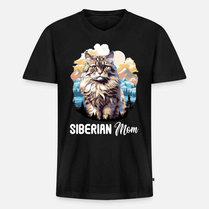 Siberian Cat Sibirische Katze - Männer Premium Bio T-Shirt mit V-Ausschnitt - Schwarz
