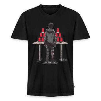 Empilage de gobelets Speed Stacker - T-shirt encolure en V Premium bio Homme - noir - Devant - Nico (187cm)