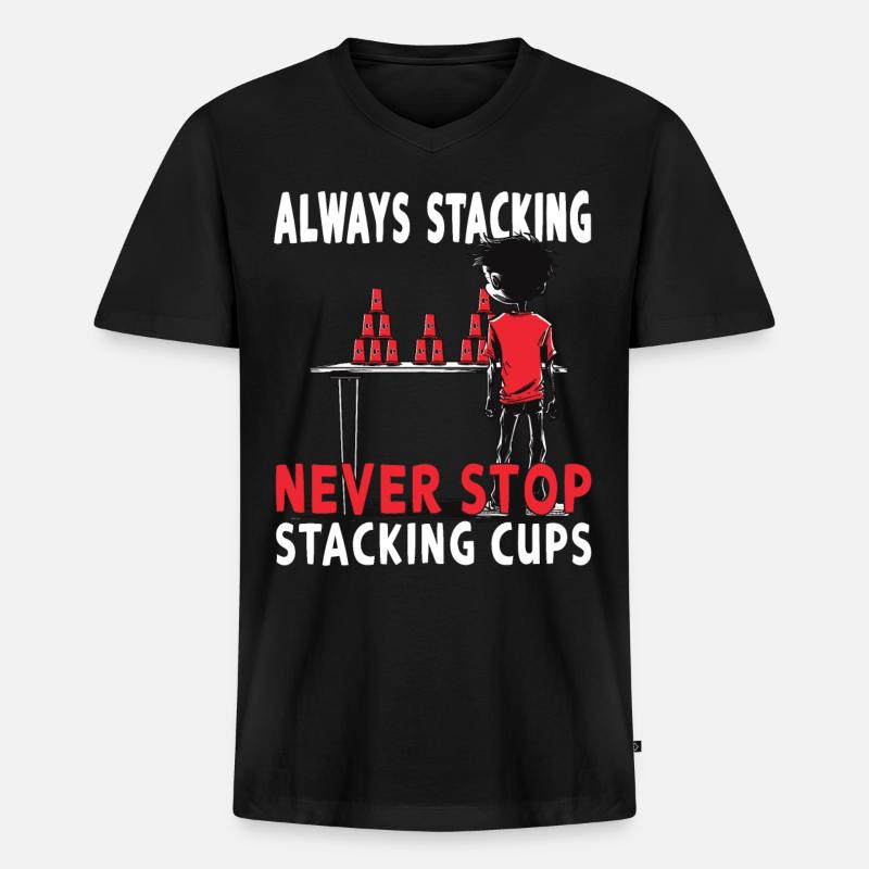Empilage de gobelets Speed Stacker - T-shirt encolure en V Premium bio Homme - noir