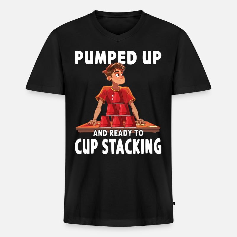 Empilage de gobelets Speed Stacker - T-shirt encolure en V Premium bio Homme - noir