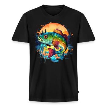 Poisson bar - T-shirt encolure en V Premium bio Homme - noir - Devant - Nico (187cm)