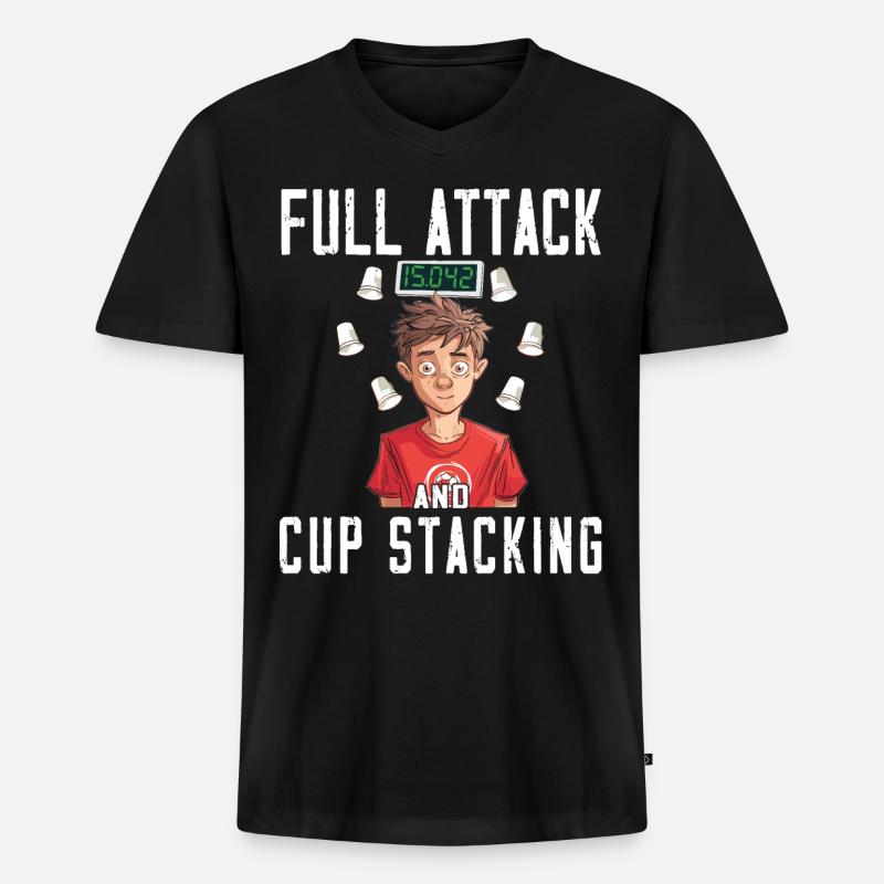 Empilage de gobelets Speed Stacker - T-shirt encolure en V Premium bio Homme - noir