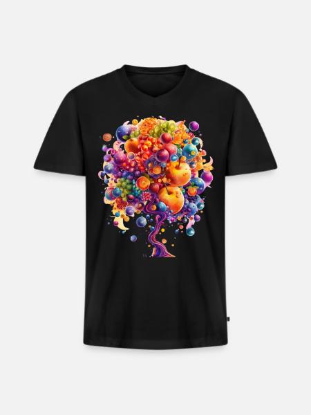 Bunte Weltenbaum Explosion - Männer Premium Bio T-Shirt mit V-Ausschnitt - Schwarz