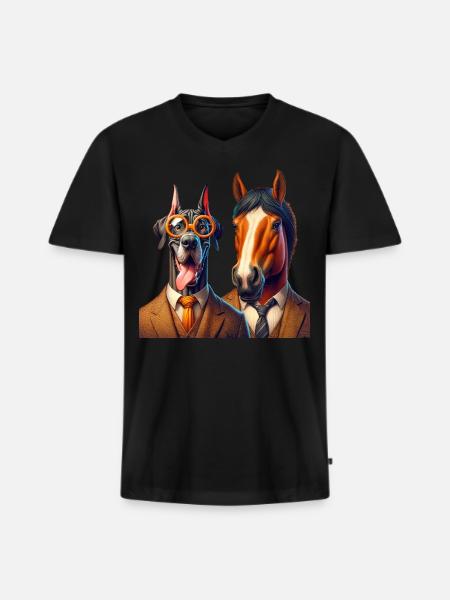 Dapper Duo Elegance - Men's Premium Organic T-shirt with V-neck - black