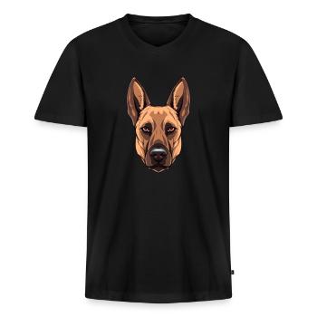 Belgian Malinois Dog Breed Watercolor Cartoon Kawa - Men's Premium Organic T-shirt with V-neck - black - Front - Nico (187cm)