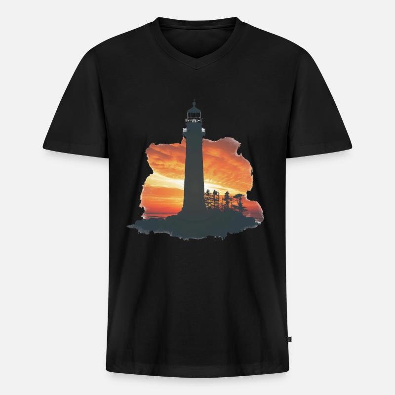 Leuchtturm - Männer Premium Bio T-Shirt mit V-Ausschnitt - Schwarz