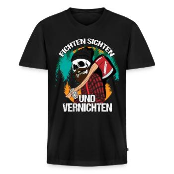 Holzfäller Fichten Sichten Vernichten Baumfäller - Männer Premium Bio T-Shirt mit V-Ausschnitt - Schwarz - Vorne - Nico (187cm)