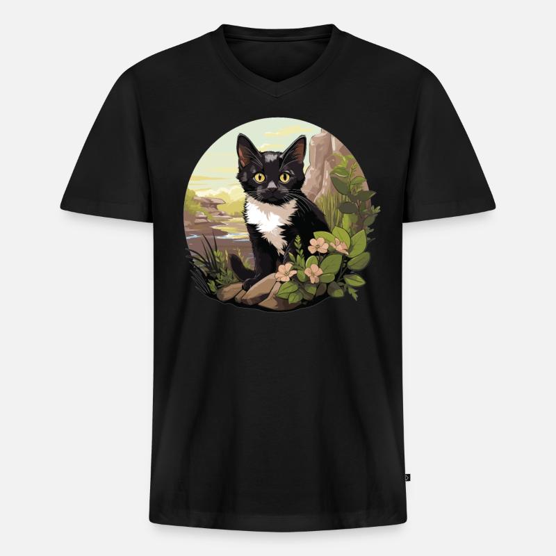 Tuxedo Kätzchen Tuxedo Katze - Männer Premium Bio T-Shirt mit V-Ausschnitt - Schwarz