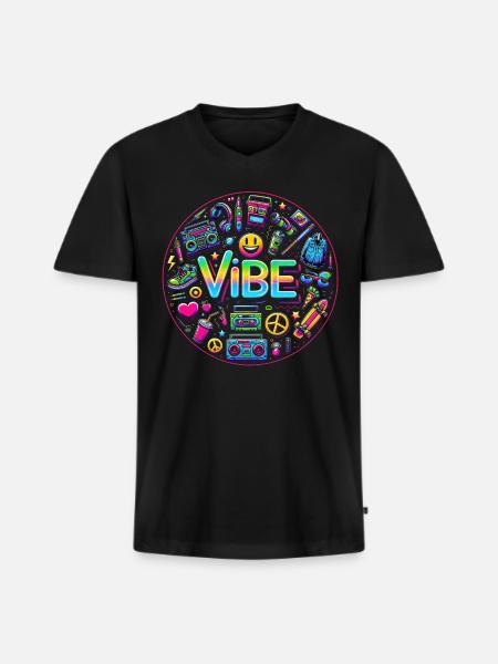 Retro Vibe: Neon Buzz - Men's Premium Organic T-shirt with V-neck - black