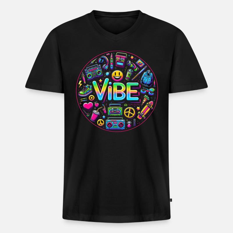 Retro-Vibe: Neon Buzz - Männer Premium Bio T-Shirt mit V-Ausschnitt - Schwarz