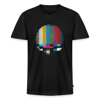 Retro-Bildschirm-Vibes - Männer Premium Bio T-Shirt mit V-Ausschnitt - Schwarz - Vorne - Nico (187cm)