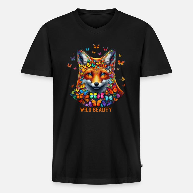 Fuchs & Flatter-Charme - Männer Premium Bio T-Shirt mit V-Ausschnitt - Schwarz