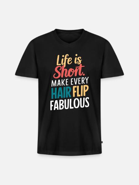 Lev kort og hårkast fabelagtig - Premium økologisk T-shirt med V-hals til mænd - sort
