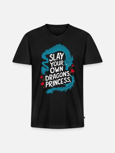 Defeat Your Dragon Princess - Men's Premium Organic T-shirt with V-neck - black