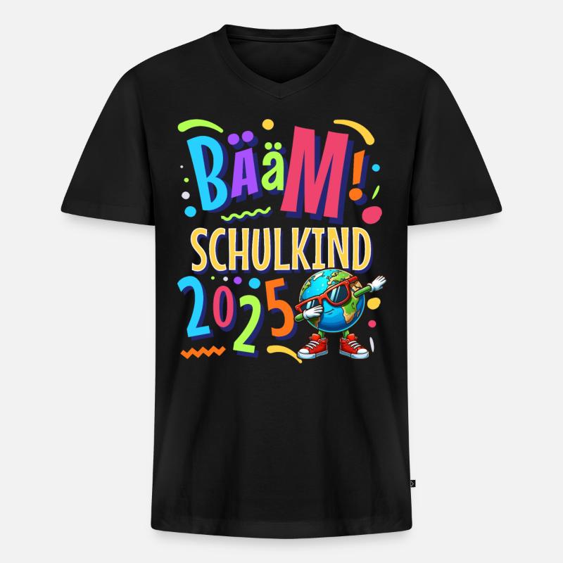 Bääm Schulkind 2025 - Männer Premium Bio T-Shirt mit V-Ausschnitt - Schwarz