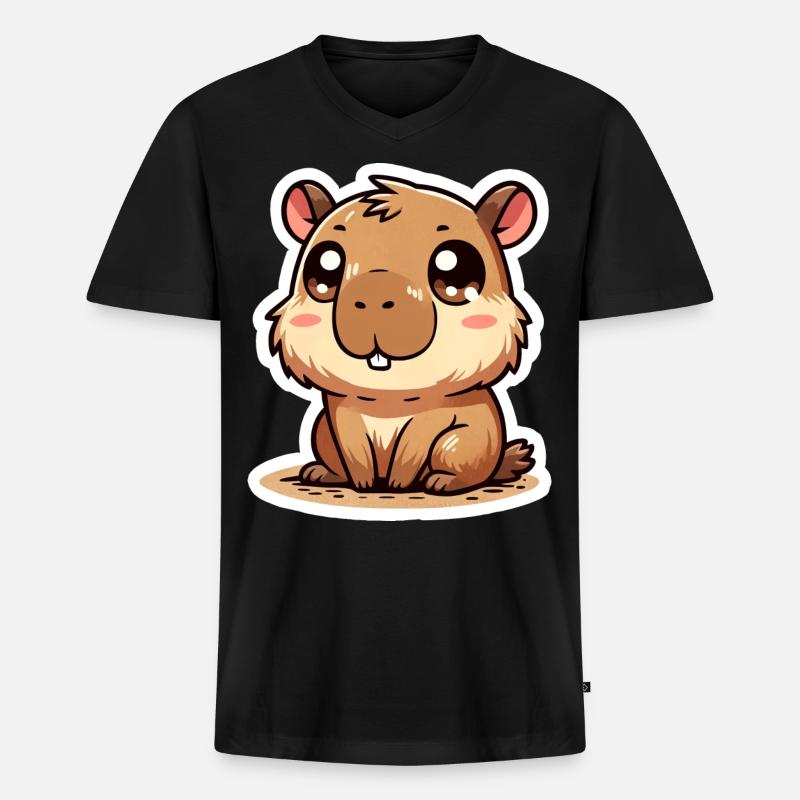 Capybara - Männer Premium Bio T-Shirt mit V-Ausschnitt - Schwarz