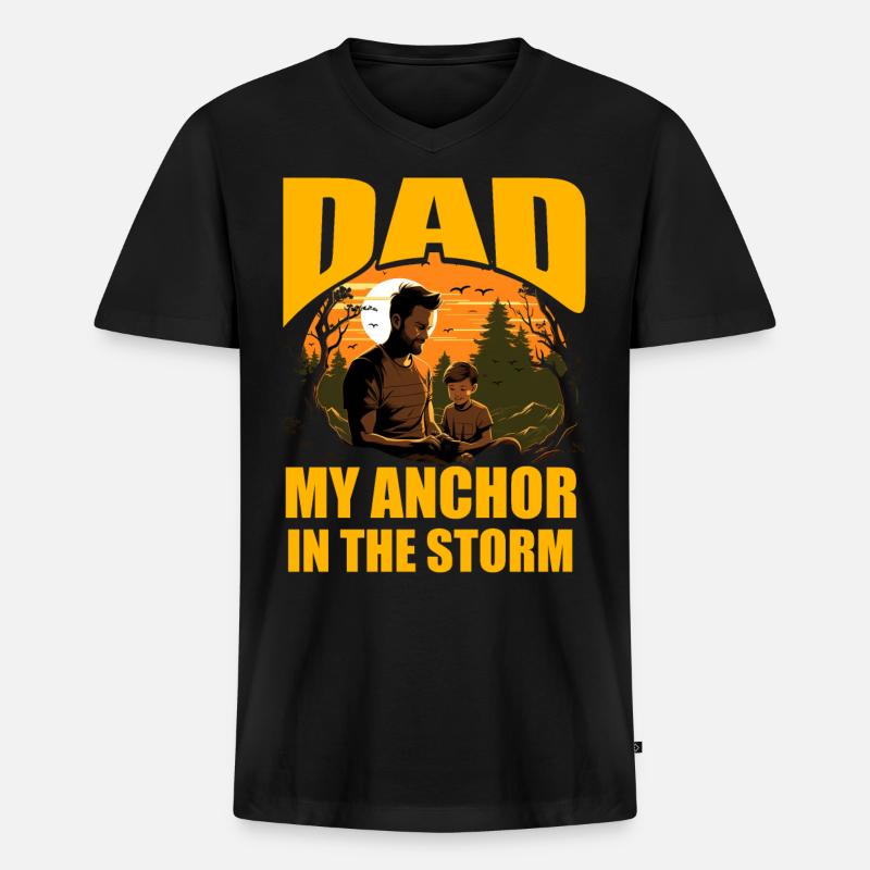 Papa, mein Anker im Sturm - Männer Premium Bio T-Shirt mit V-Ausschnitt - Schwarz