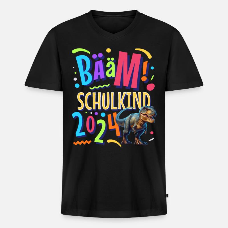 Bääm Schulkind 2024 T Rex - Männer Premium Bio T-Shirt mit V-Ausschnitt - Schwarz
