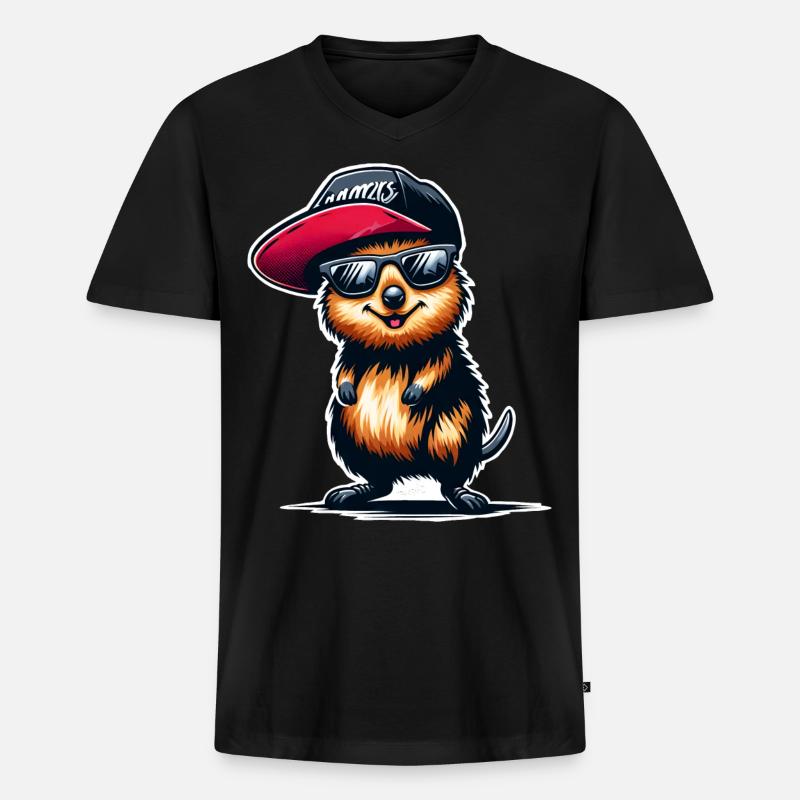 Quokka - Männer Premium Bio T-Shirt mit V-Ausschnitt - Schwarz