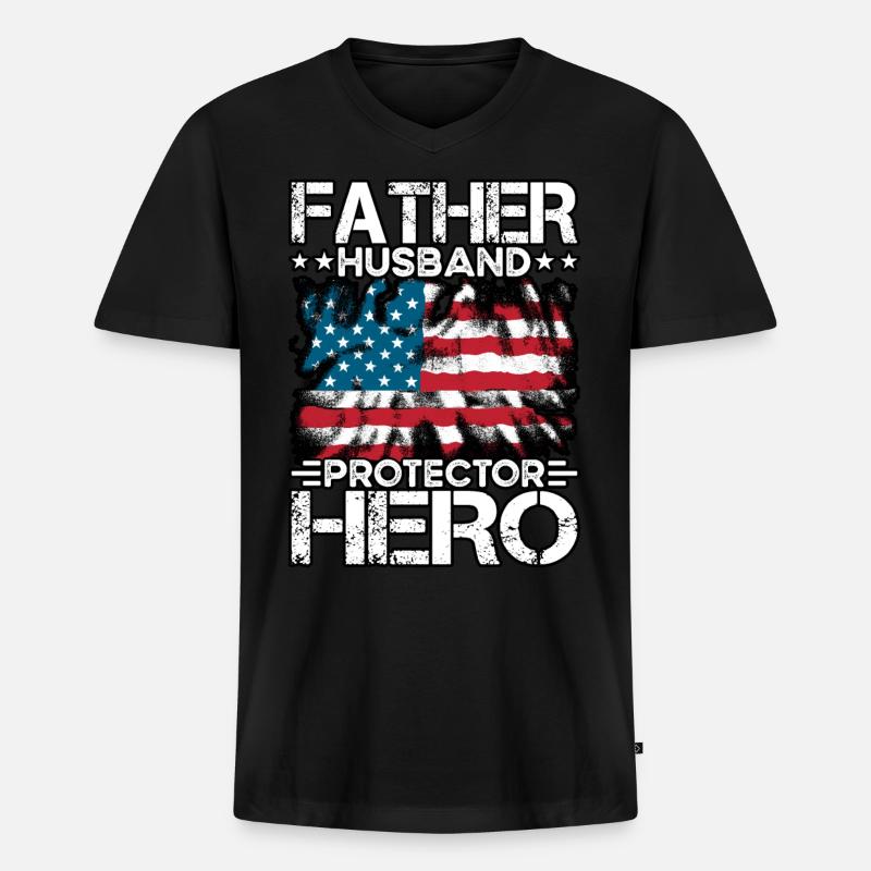 Vater, Ehemann, Beschützer, Held - Männer Premium Bio T-Shirt mit V-Ausschnitt - Schwarz