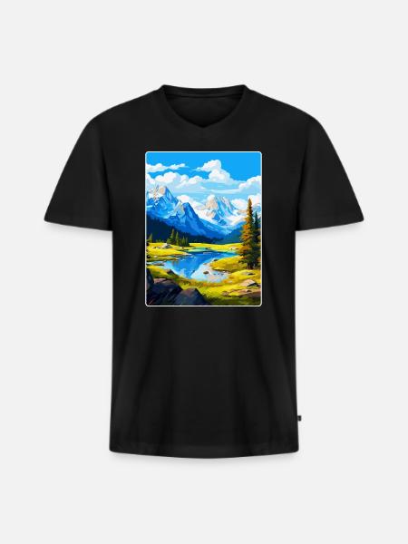 Affiche de voyage vintage du parc national d’Ecrins France - T-shirt encolure en V Premium bio Homme - noir