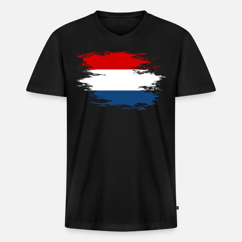 Holland Flagge used Design - Männer Premium Bio T-Shirt mit V-Ausschnitt - Schwarz