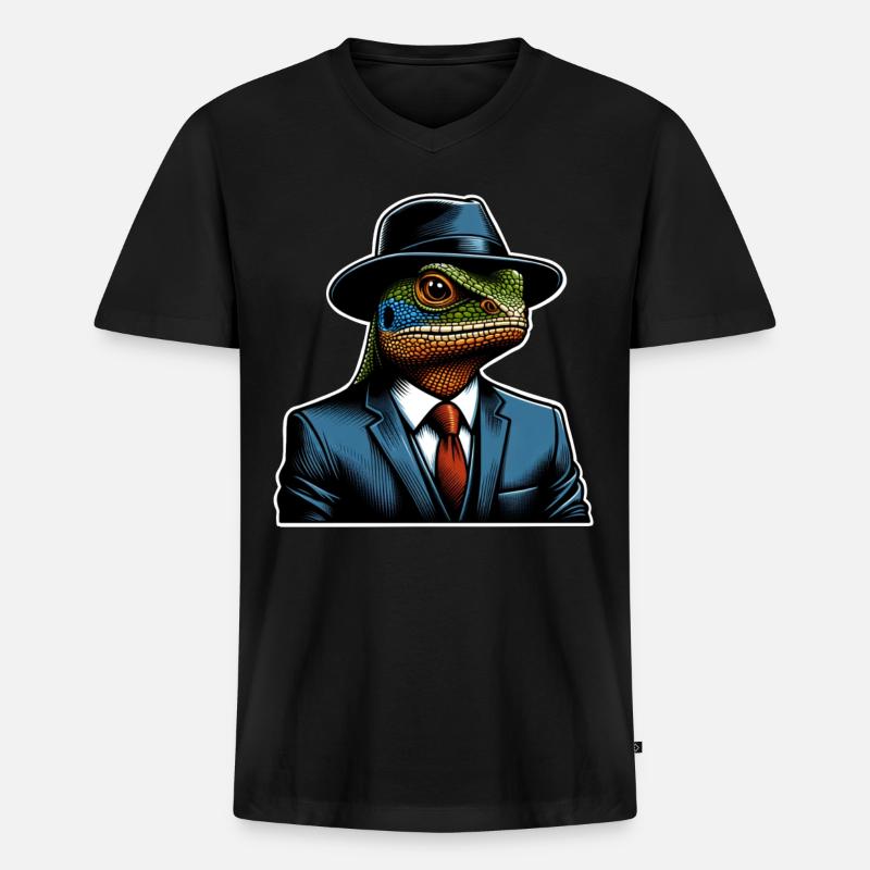 Echse - Männer Premium Bio T-Shirt mit V-Ausschnitt - Schwarz