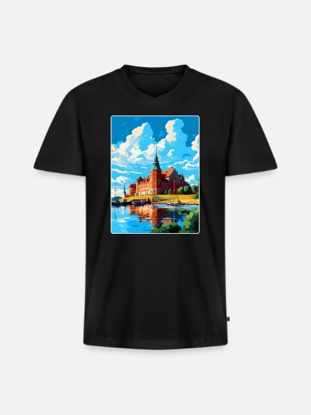 Kalmar Sverige Vintage Reseaffisch WPA Souvenir - Ekologisk premium-T-shirt med V-ringning herr - svart