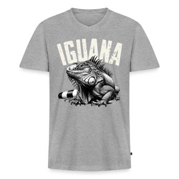 Iguane - T-shirt encolure en V Premium bio Homme - gris chiné - Devant