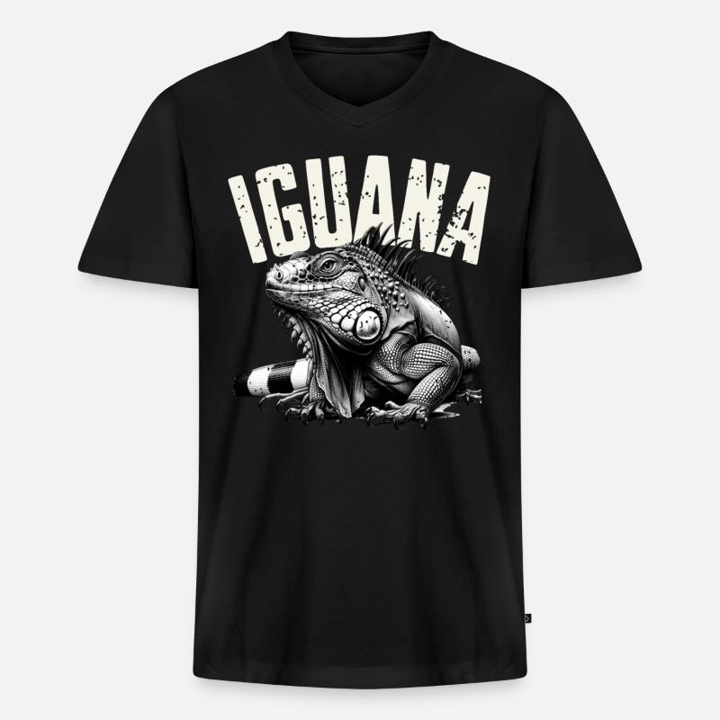 Leguan - Männer Premium Bio T-Shirt mit V-Ausschnitt - Schwarz